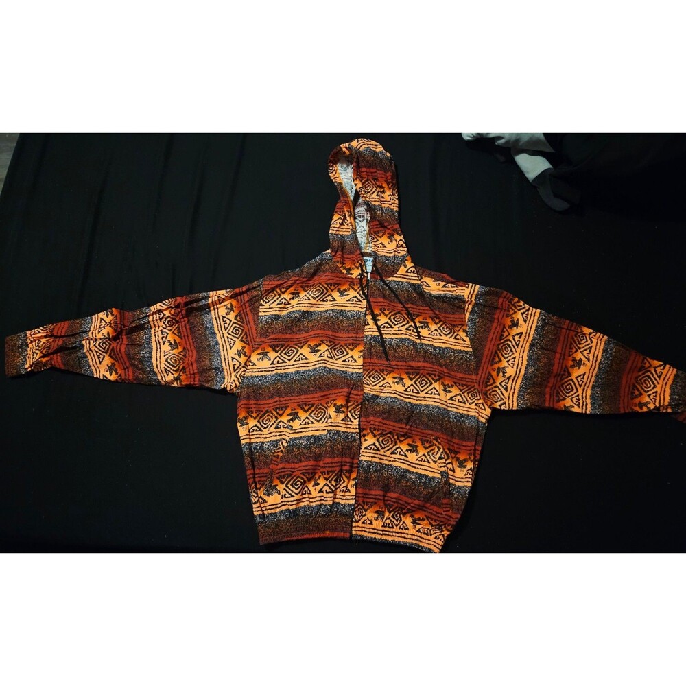 Vintage Surf Fetish Tribal Zip Hoodie Aztec All Over Print 90s Surf Skate Mens S